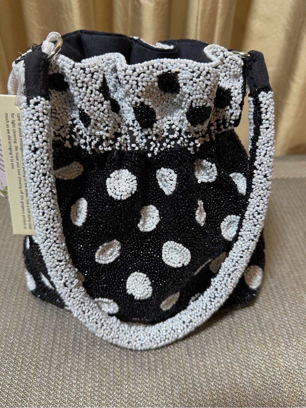 Handcrafted Black & White Beaded Polka Dot Women’s Handbag- NWT - Picture 3 of 8